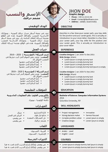 سيرة ذاتية عربية إنجليزية في صفحة واحدة