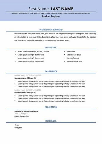 سيرة ذاتية أمريكية Resume USA